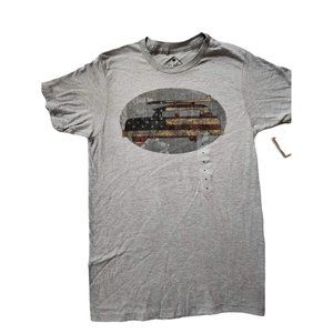 NWT Mens American Flag Old Antique 1940s Woody Car Surfboad T- Shirt Gray Medium